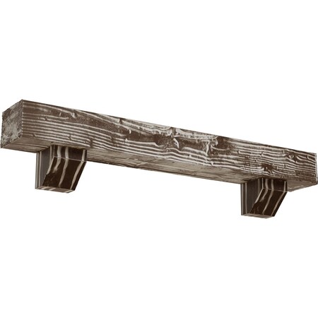 6" H x 8" D x 72" W Sandblasted Faux Wood Fireplace Mantel Kit w/ Ashford Corbels, Vintage Mahogany